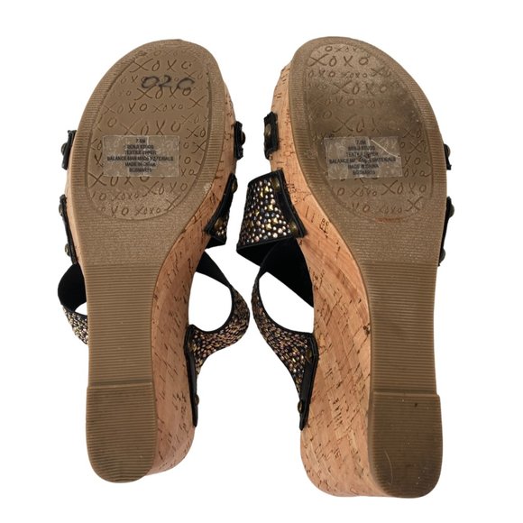 XOXO Benji Studs Cross Strap Metallic Cork Wedge Slide-on Sandals - Picture 6 of 11